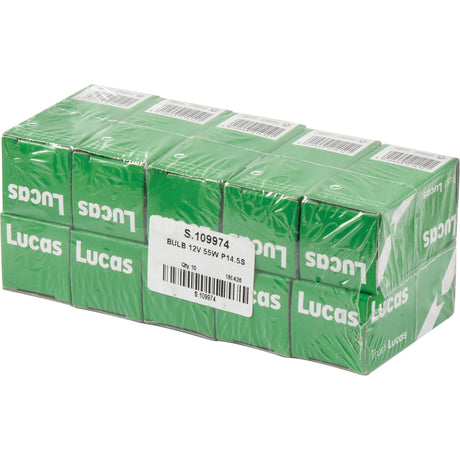 A six-pack of Sparex Light Bulb (Halogen), 12V, 55W, P14.5s, labeled S.109974, comes shrink-wrapped in green boxes.