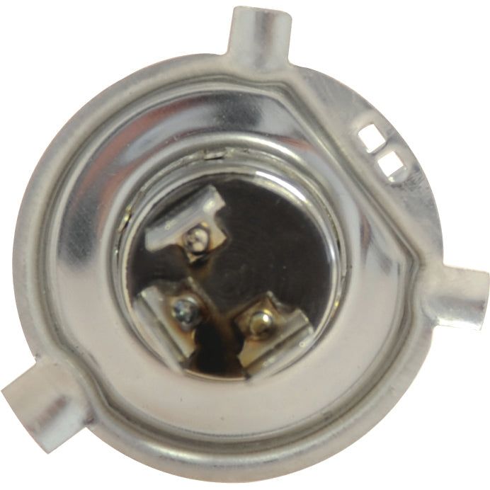 Close-up of a metal automotive headlight bulb socket showcasing inner connectors and contact points, specifically designed for 12V, 55W P43t halogen light bulbs by the renowned Sparex brand (Sparex Part No. S.109987).