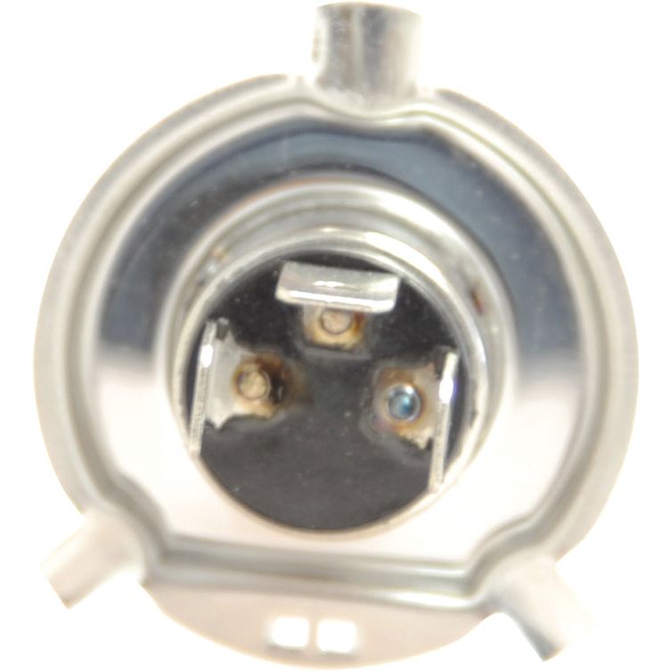 Close-up view of the back of a Sparex Light Bulb (Halogen), 12V, 100/80W, P43t with visible metal contacts and insulated pins.