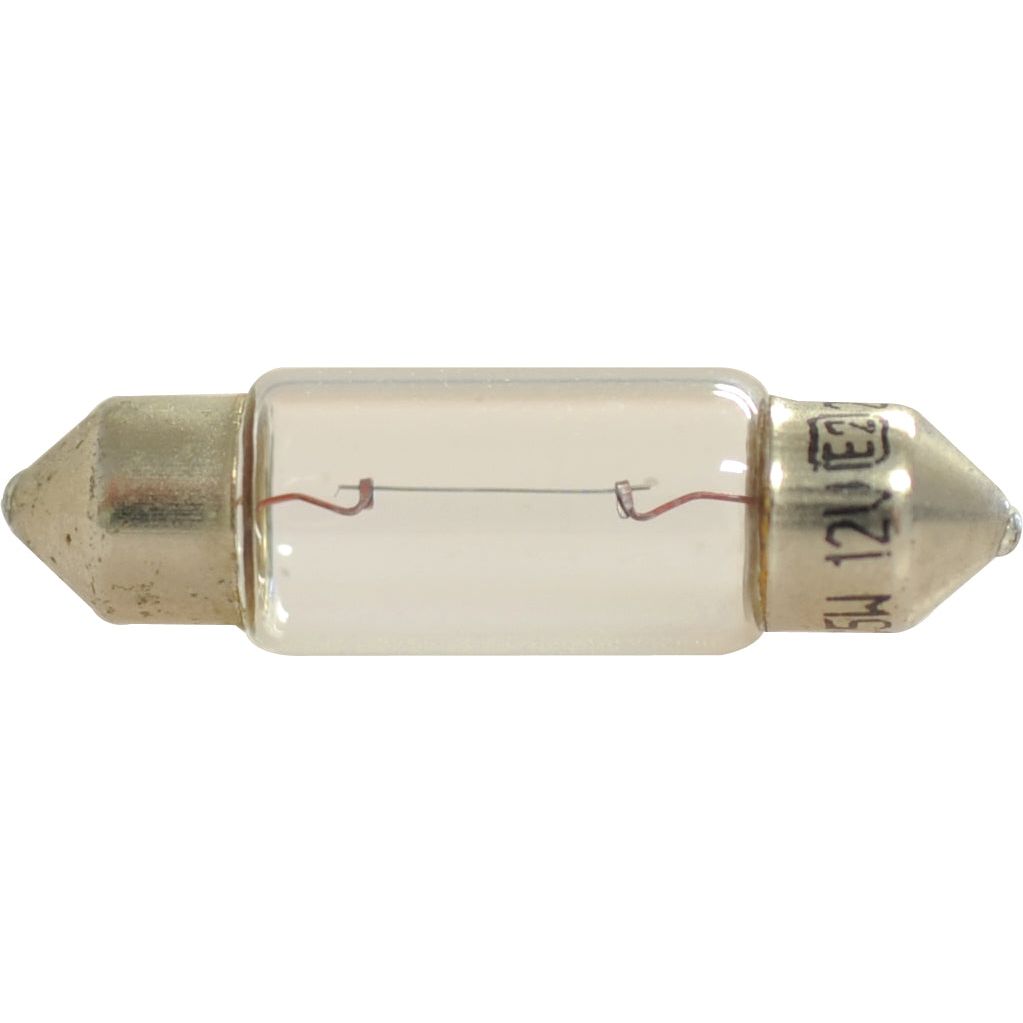 A cylindrical Sparex Light Bulb (Filament), 12V, 5W, SV8.5 with clear glass body and metallic ends, showcasing a thin wire filament inside (Sparex Part No.S.109996).