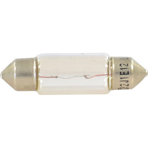 Close-up of a single, cylindrical glass fuse with metal caps at both ends, reminiscent of the Sparex Light Bulb (Filament), 12V, 5W, SV8.5 design.