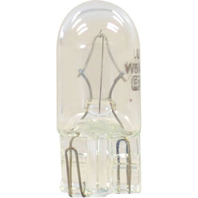 Close-up view of a small, clear Sparex Light Bulb (Filament), 24V, 5W, W2.1x9.5d with two metal prongs at the base and visible internal wiring.