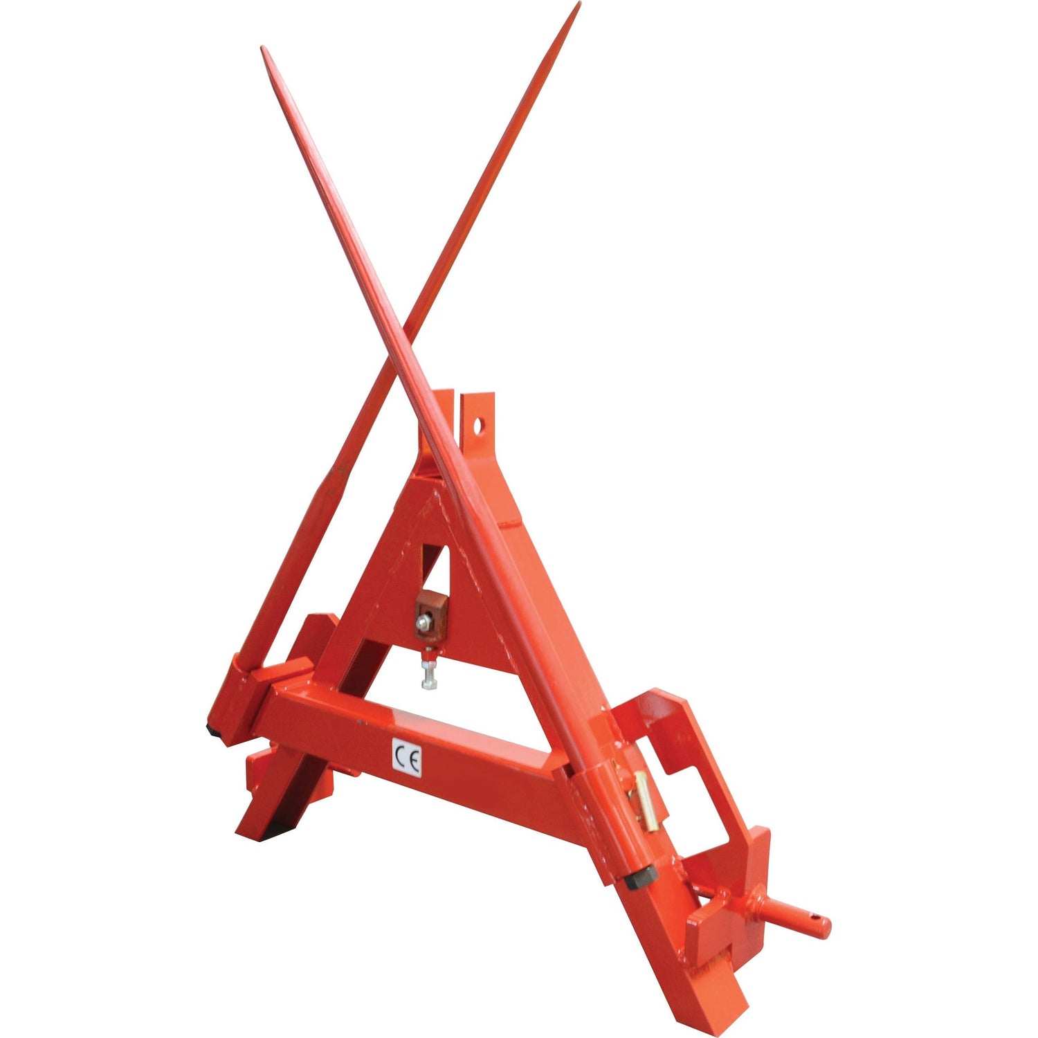 The Bale Frame - 2 x M22 x 1100mm Tines (Sparex Brand) - S.110176 in red provides a sturdy frame with two long vertical spears and has an impressive load capacity of 800Kg for efficient Big Bale transport.