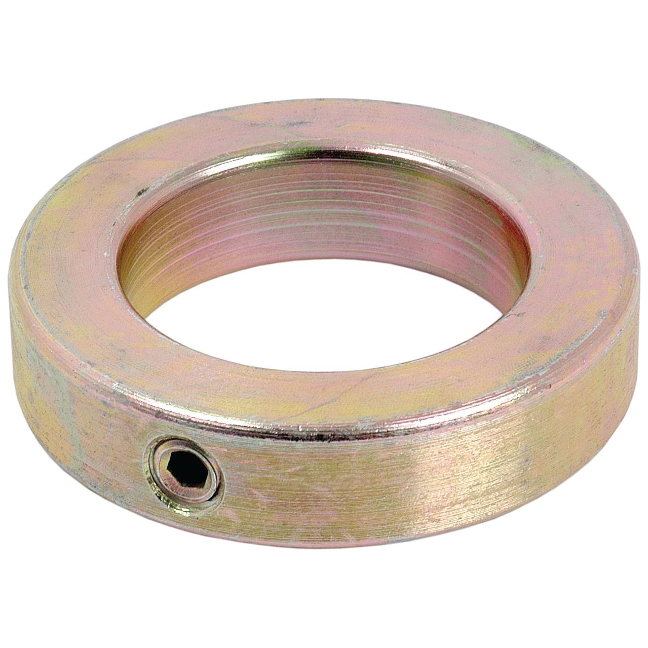The Sparex Metric Shaft Locking Collar (Sparex Part No. S.11022) is a circular, metallic component with a 50mm internal diameter and an 80mm outer diameter. It features a small side screw hole and has a smooth, reflective surface.