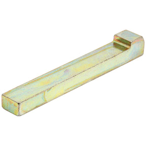 The Sparex Metric Gib Head Key 10 x 8.0 x 80mm (Sparex Part No.S.11050), conforming to DIN standards 6884/6887, is a gold-colored, rectangular metal hook with a flat base and raised end designed for industrial or mechanical applications, ensuring perfect compatibility with DIN metric gib head key specifications.