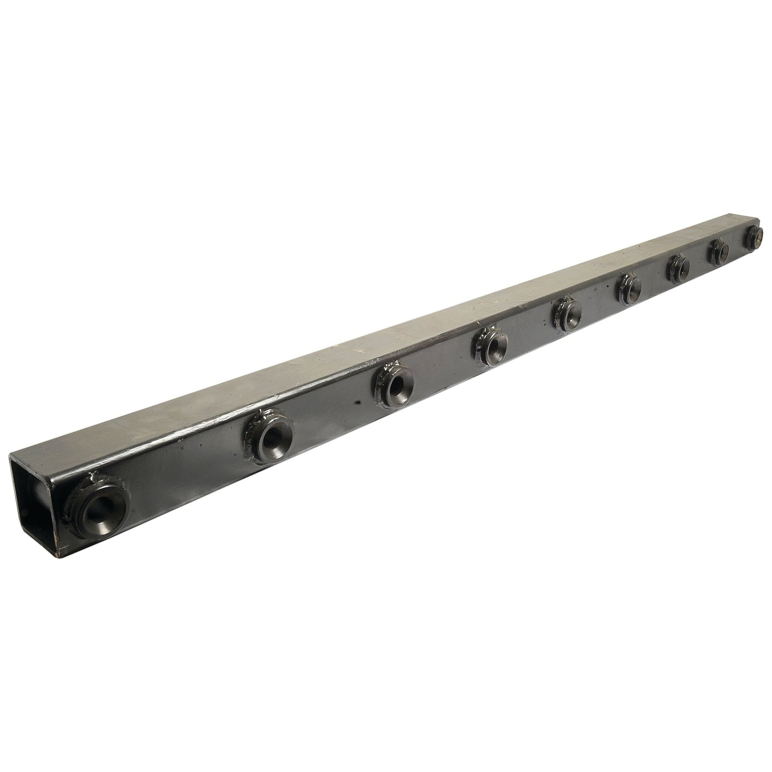 The Pre Bushed Tube by Sparex, measuring 1600mm in length (S.110566), is a long, rectangular metal bar with multiple threaded holes evenly spaced along its length, resembling the robust structure of front loader frames.