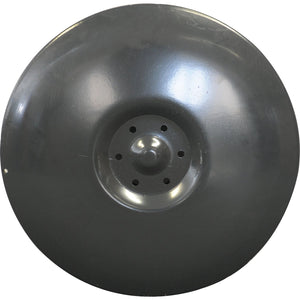 A metallic, concave sliding saucer with a smooth reflective surface and a central hub featuring multiple small holes, often used in equipment like the Claas CORTO. This part is an OD 530mm replacement for Claas, fitting as 9492721, known as the Sparex Sliding Saucer (Sparex Part No.S.110580).