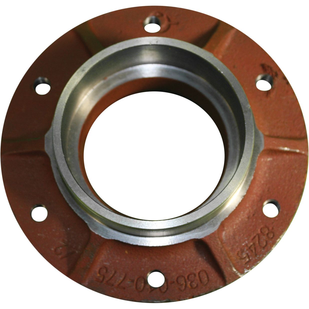 A Sparex Sliding Saucer Hub with a circular opening, six bolt holes, and a reddish-brown finish, compatible with OEM 06295640.