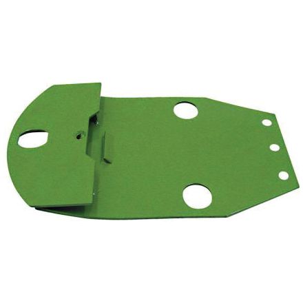 A green metal skid, measuring 340mm in length, 315mm in width, and 46mm in depth, features multiple precisely aligned circular cutouts and a bent section designed according to OE Reference 1396650. This product is a replacement for Krone and is known as Sparex Part No. S.110606.