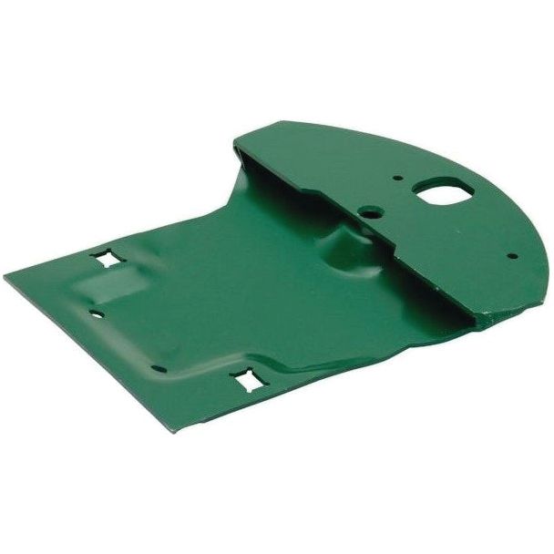 A green metal skid, square with a rounded top edge, featuring two small square cutouts and one circular hole, measuring 350mm in length, 320mm in width, and 52mm in depth. It is designed for compatibility with Krone models and is identified by Sparex part number S.110607 (replacing part number 1396663).