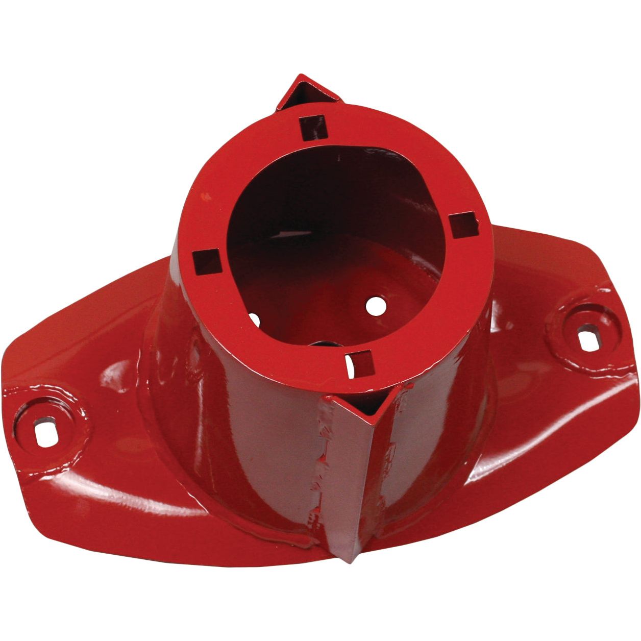 A robust Sparex metal socket designed to securely mount a flagpole, featuring a cylindrical holder with strategically placed screw holes, and a sturdy mounting base suitable for replacement in Kuhn and John Deere accessories.