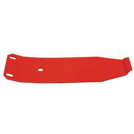 A Sparex Skid, measuring 420mm in length, 120mm in width, and 35mm in depth, features a red metal strap with a central hole and two cut-out slots at one end. This part is compatible with Kuhn and John Deere equipment (55911400 | Sparex Part No.S.110615).