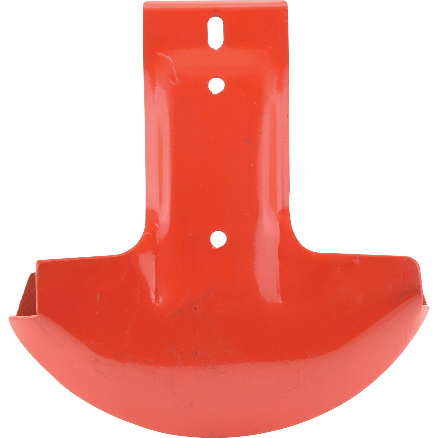 A red metal mounting bracket, compatible with Claas, Kuhn, and John Deere machinery, featuring two holes near the top for securing and a larger curved section at the bottom. This product is known as the Sparex Skid (Part No.S.110617), with dimensions of 336mm in length, 330mm in width, and 50mm in depth.