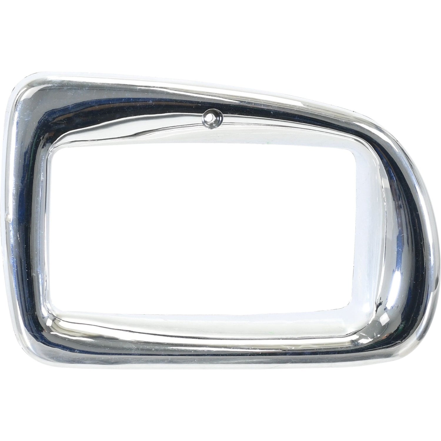 Close-up of the Head Light Surround RH (Sparex Part No. S.110811), featuring a rectangular chrome design with rounded edges and a small hole near the top center, compatible with Valmet Valtra models. An ideal Sparex component for your vehicle.