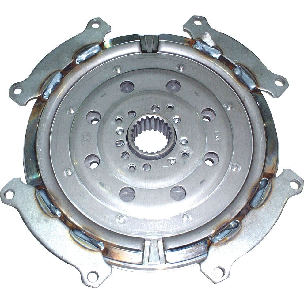 Close-up of the Clutch Damper - S.110866 by Sparex, featuring a circular disc with multiple holes and spline-like central teeth, mounted on a square base with rounded edges and attachment points.