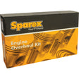 The box for the Sparex Engine Overhaul Kit without Valve Train (Finished) - S.110940 features a primarily black and yellow design with graphic illustrations of engine components and the text "Your 1st choice" under the Sparex brand logo. This comprehensive kit includes everything you need, from gaskets to a piston set.