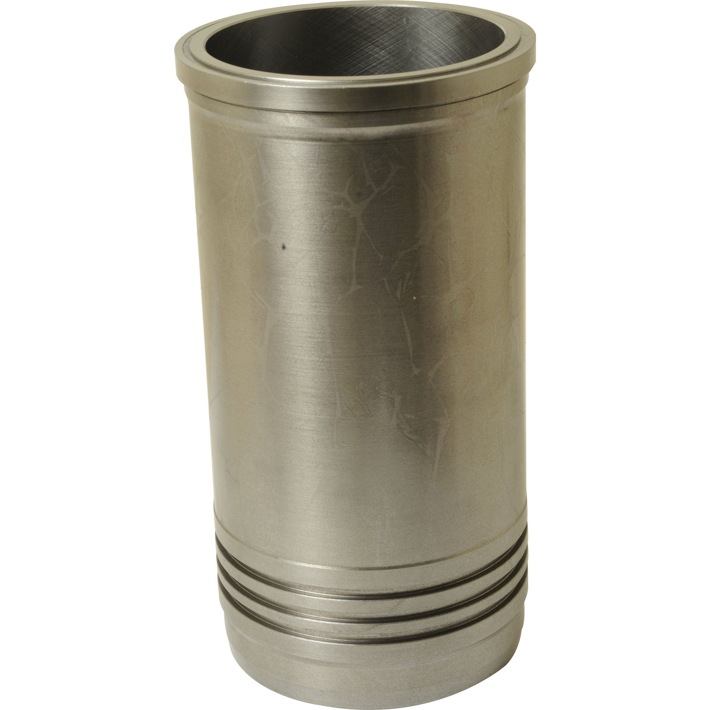 A cylindrical metal container with a vertical design and three horizontal ridges near its base, inspired by the robust engineering of the Sparex Piston Liner (Finished) | Sparex Part No. S.110954.