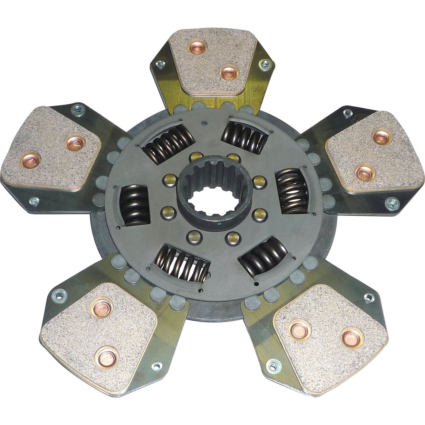 The Sparex Clutch Plate - S.111820 is a 280mm cerametallic automotive clutch disc featuring five friction pads, a torsion sprung mechanism, and a splined central hub.