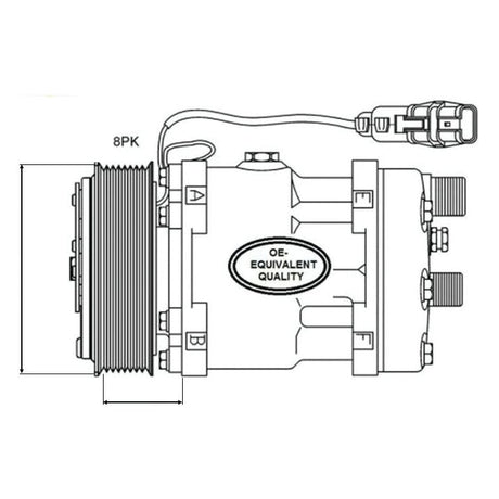 Technical diagram of the Sparex Compressor (SD7H15) - S.111850 automotive air conditioning compressor with 12V connectors, labeled components, and Clutch Ø132mm.