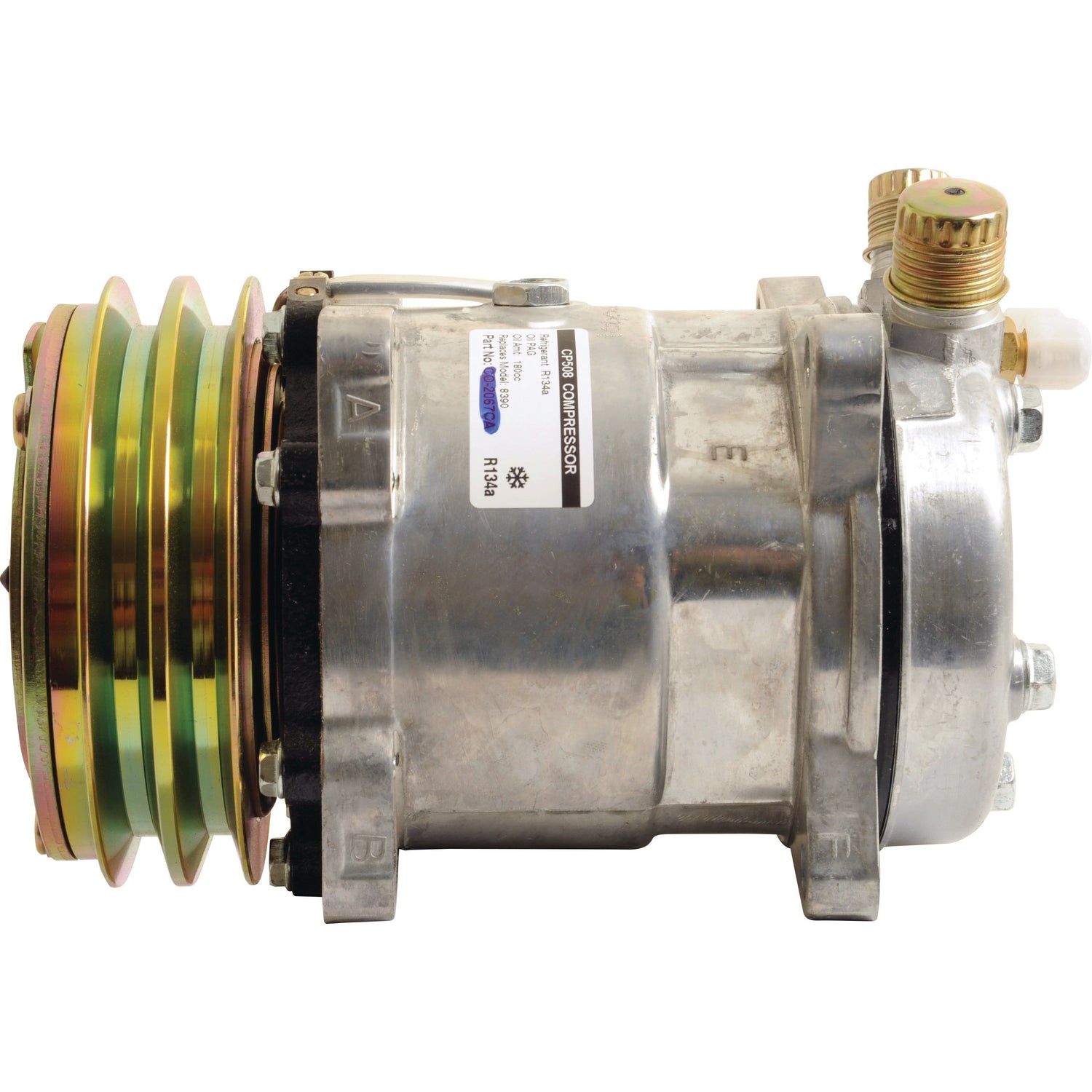 The Sparex Compressor (SD508) - S.111868 features clear labels indicating the pulley and clutch diameters, making it ideal for automotive air conditioning systems.