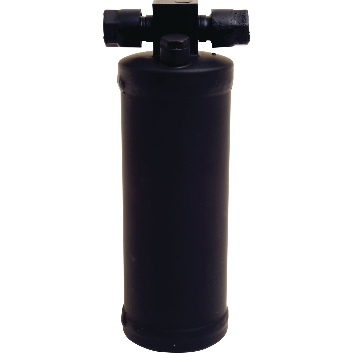 The black cylindrical object, featuring a valve and fittings at the top, is likely a component for fluid or gas systems. It could be compatible with Massey Ferguson machinery and corresponds to the Sparex Filter Drier, catalog number S.111958.