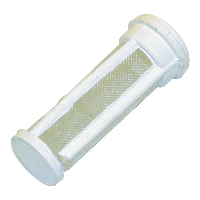 A Sparex Fuel Tap Gauze Filter (Part No. S.11196), featuring a cylindrical mesh design and white plastic end caps, is commonly used for straining particles from liquids and is compatible with Massey Ferguson machinery.