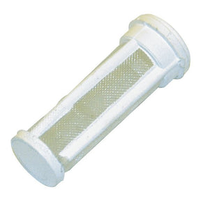 A Sparex Fuel Tap Gauze Filter (Part No. S.11196), featuring a cylindrical mesh design and white plastic end caps, is commonly used for straining particles from liquids and is compatible with Massey Ferguson machinery.