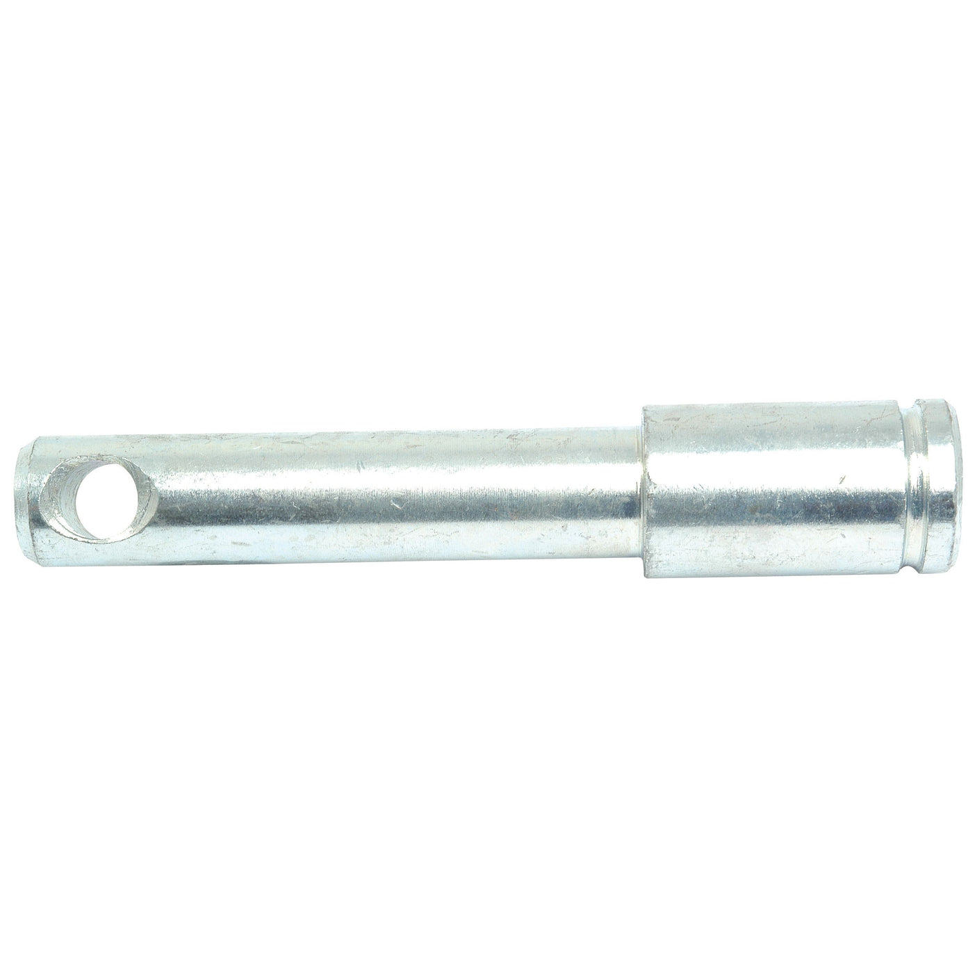 A metal cylindrical rod with a hole near one end and a slightly wider section at the other end, similar to the Top Link Pin 19x77mm Cat. 1/2 from Sparex (Sparex Part No. S.111).