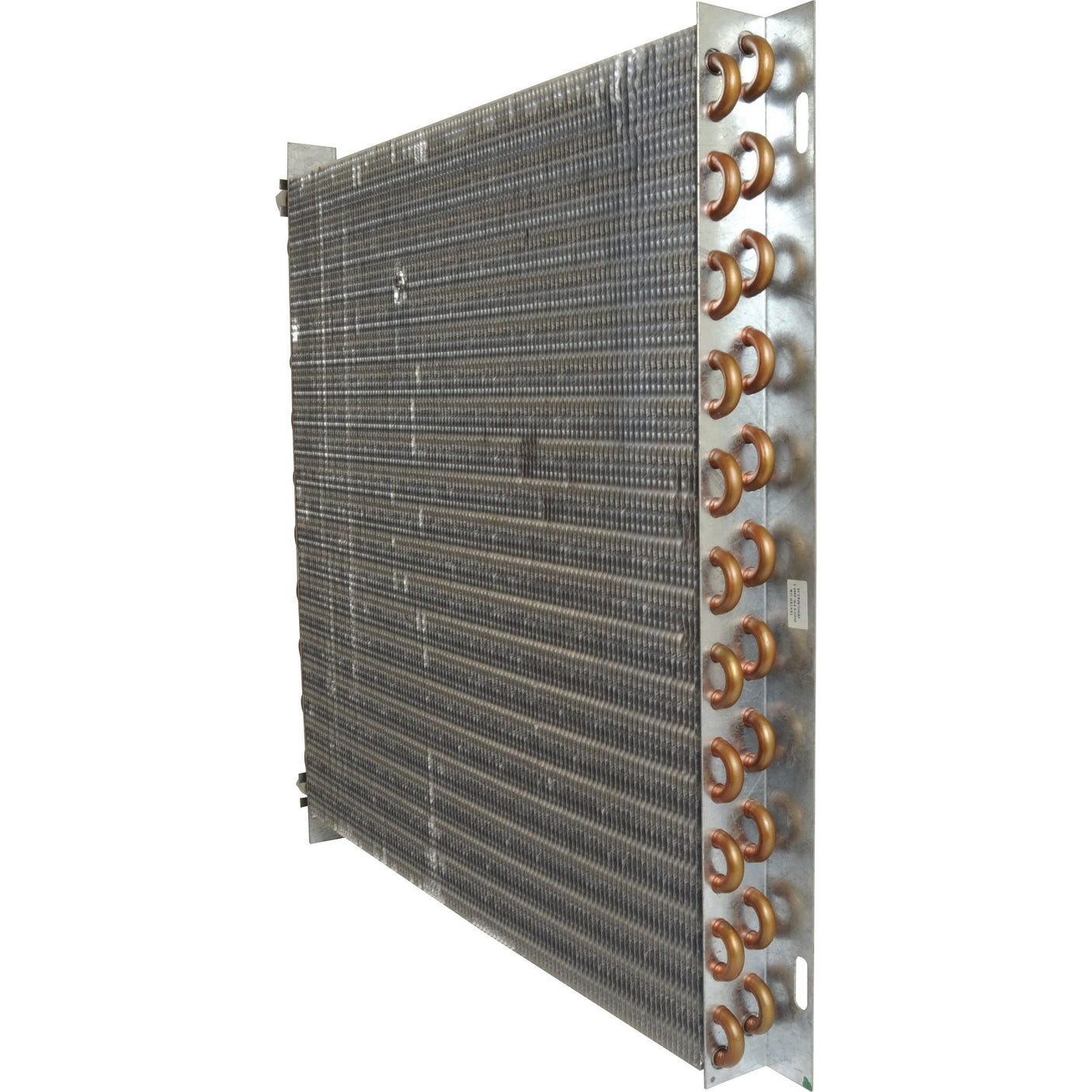 Image of the Sparex Condenser - S.112034, featuring multiple copper pipes on one side and a grid-like surface, engineered for optimal performance in Claas machines.