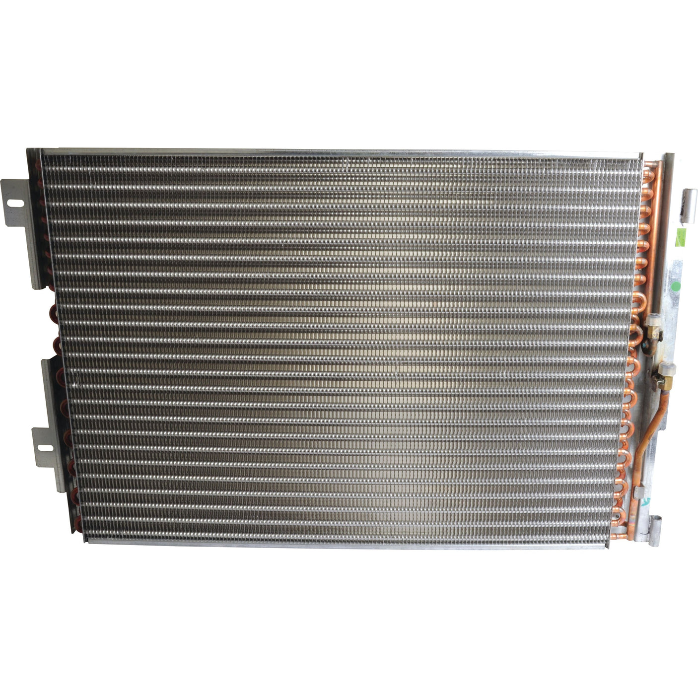 A Condenser with evenly spaced horizontal fins, copper tubes visible on the sides, from the Sparex brand (Part No. S.112063), is used in Ford automotive or HVAC applications for heat exchange.