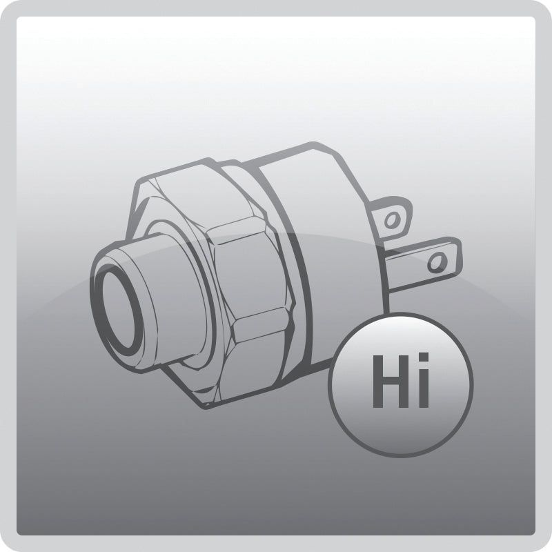 Illustration of an electrical component with two prongs and a rounded button, accompanied by the text "Hi" in a circular icon. This image resembles the High Pressure Switch (Sparex Part No.S.112227) commonly used in Ford New Holland machinery, manufactured by Sparex.