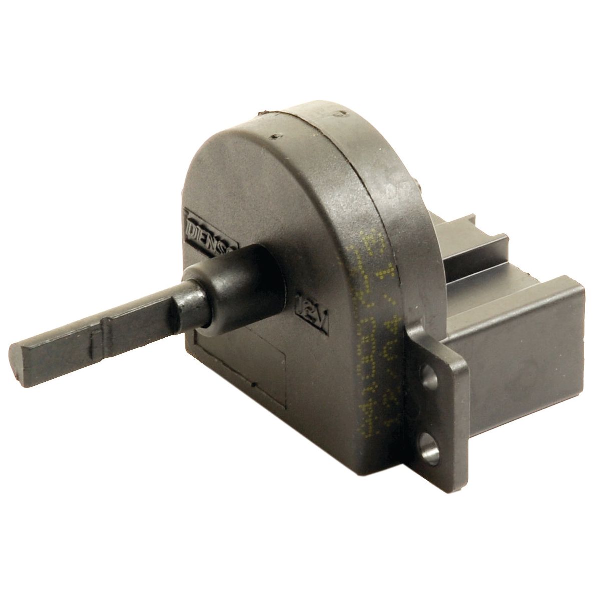 A black electronic actuator with a boxy structure, a rectangular shaft, and connector ports, compatible with Massey Ferguson blower switch units (Blower Switch | Sparex Part No.S.112265 by Sparex).