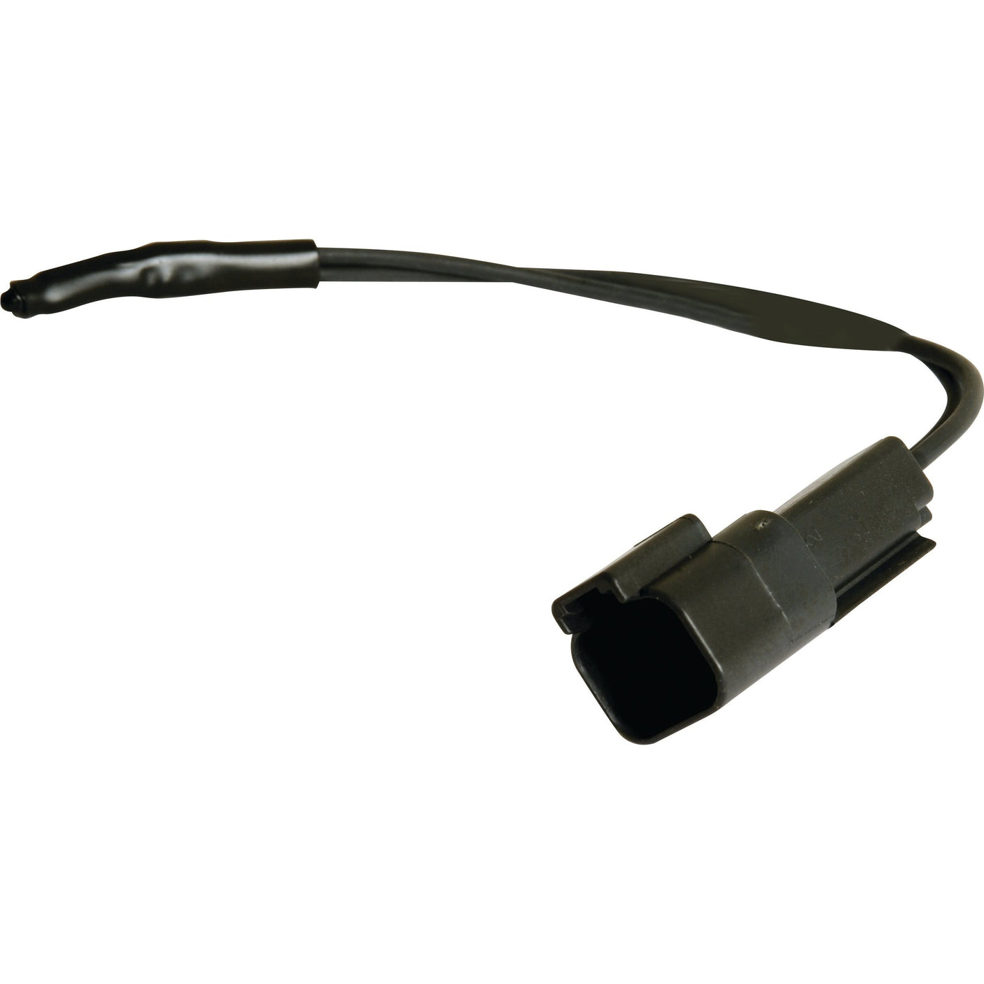 The Sparex Thermostatic Switch (Part No. S.112281) comes with a black electrical cable featuring a connector at one end, a section covered with heat-shrink tubing, and is compatible with Ford New Holland machinery.