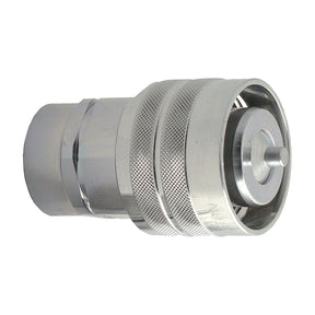 The Sparex Poppet Valve Coupling Screw - Male - 1''BSP - CVV Series (Sparex Part No. S.112674) is a metal hydraulic quick-connect coupling with a knurled grip and cylindrical shape, featuring a BSP thread for secure and easy attachment in hydraulic systems.
