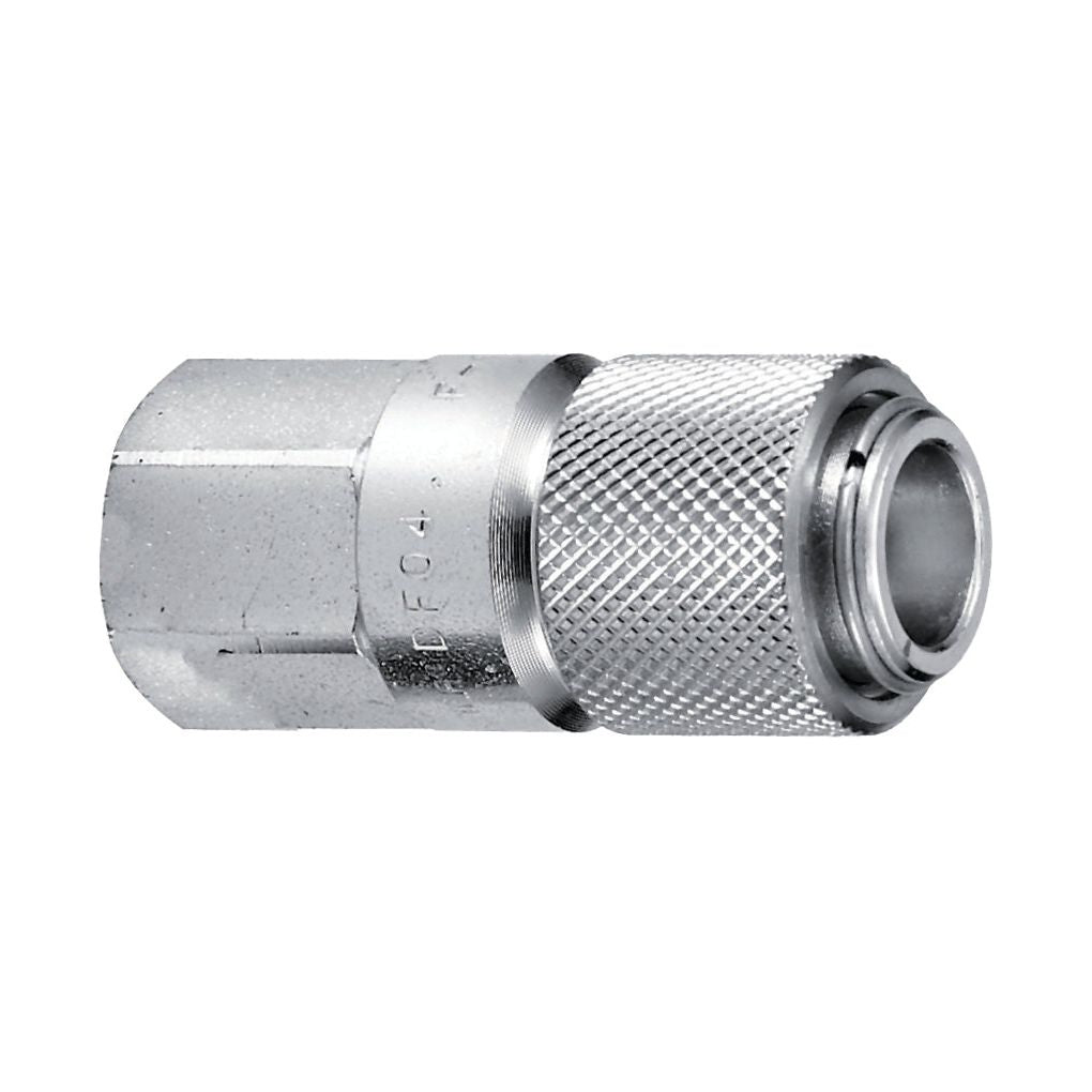 Close-up image of a metallic Test Nipple 1/4'' NPT with an NPT Female Thread and a knurled section for grip, manufactured by Sparex (Part No. S.112678).
