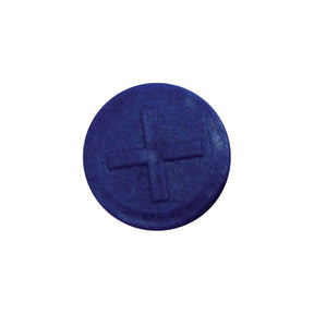 Close-up of the Faster Visual Indicator - Blue (+), Sparex Part No.S.112711: a small, round, dark blue Sparex product with a raised cross symbol on its surface, serving as a visual indicator.