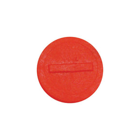 The Sparex Faster Visual Indicator - Red (-), Part No.S.112719, is a single red, round plastic coin with a horizontal rectangular indentation in the center, designed to serve as a visual indicator against a white background.