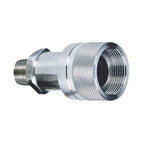 The Sparex Poppet Valve Screw Coupling (Part No. S.112746), featuring a knurled grip section and threaded ends, is ideal for applications requiring Female 3/8'' NPT fittings, such as the PVVM Series.