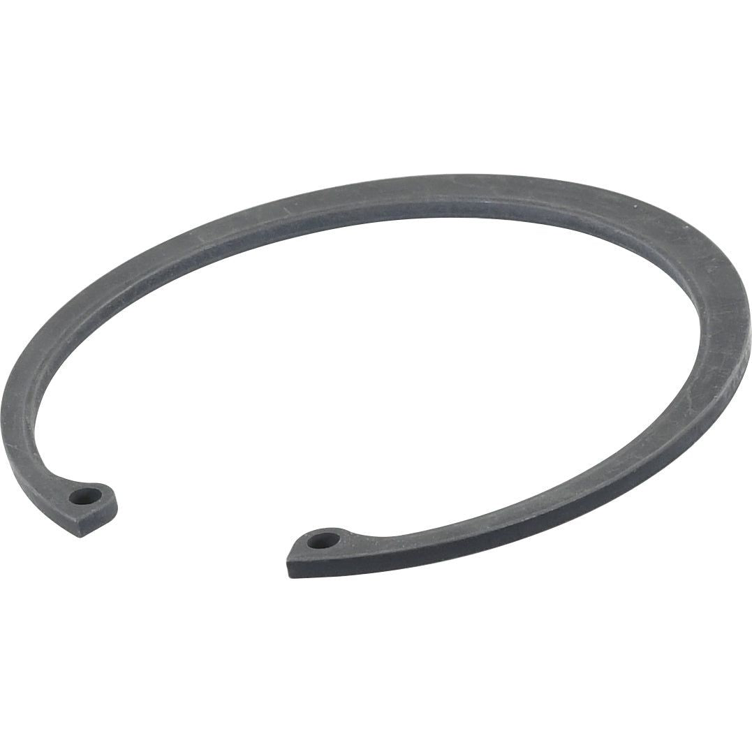 Image of a black snap ring with two small holes at the ends, used in various mechanical applications. The Sparex Internal Circlip, 90mm (Standard No. DIN 472), Part No. S.11275, is perfect for securing components in place.