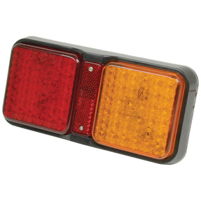 The Sparex LED Rear Combination Light, model S.112862, features two sections: a red brake/tail LED light on the left and an amber indicator light on the right. This IP67-rated tail light operates efficiently within a 12-24V range, ensuring durability and reliability in all weather conditions.