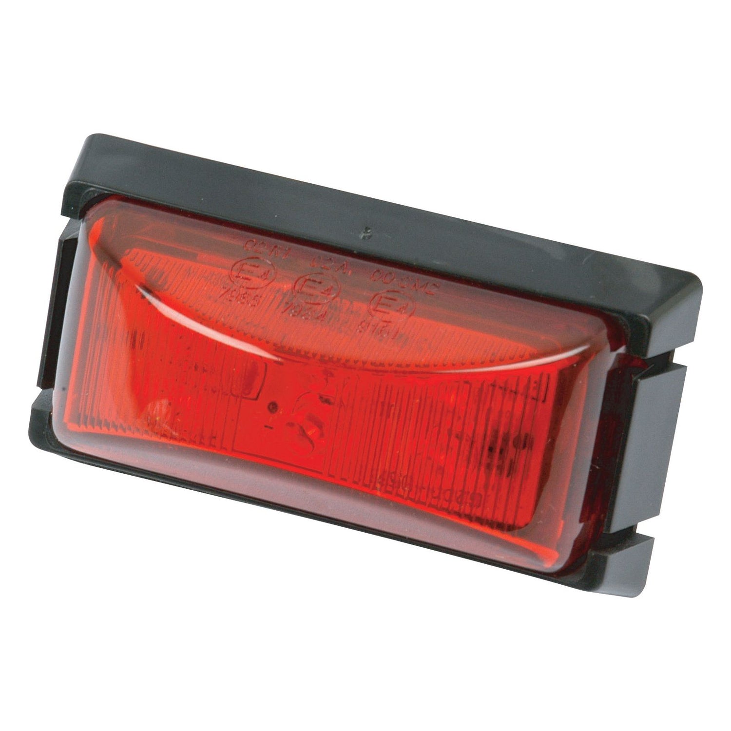 Close-up image of the Sparex LED Rear Facing Marker Light, RH & LH, 12-24V - S.112863, featuring a rectangular red taillight with a black frame and an IP67-rated LED light.