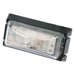 The Sparex LED Front Facing Marker Light, RH & LH, 12-24V - S.112865, is a clear rectangular vehicle light with a black housing and visible internal filament, featuring advanced LED technology for enhanced brightness.