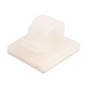 A white nylon self-adhesive cable clip with a square base, the Adhesive Cable Clip 6MM DIA - S.11299 by Sparex.