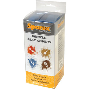 A boxed set of Sparex Seat Covers for Isuzu 2012 and later models (Sparex Part No. S.113148), featuring heavy-duty, easy-to-fit, and waterproof properties. The packaging displays four colored cover designs, including black, along with product information.