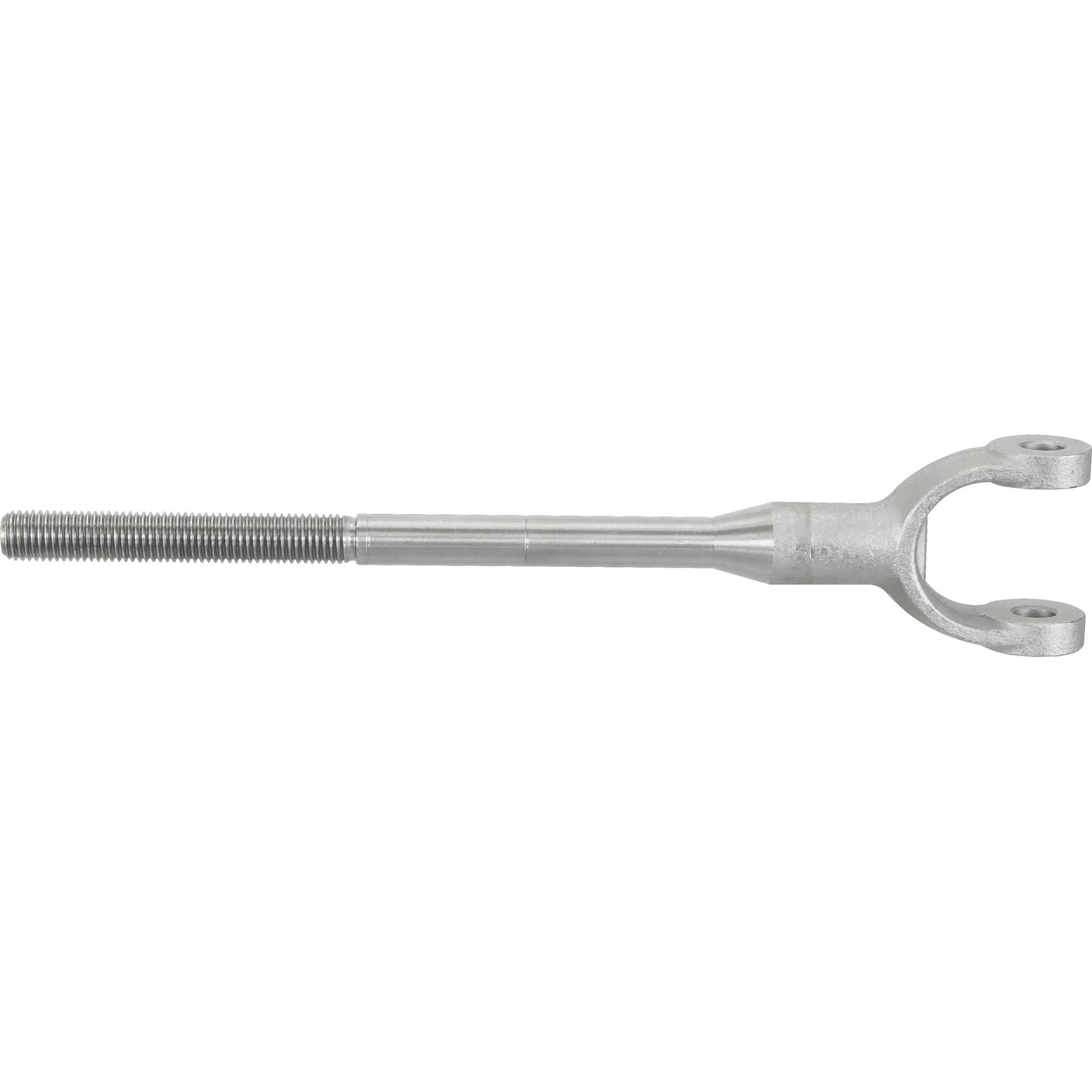 The Levelling Box Yoke - 3/4 UNC (Sparex Part No. S.11316) from Sparex features a silver metal threaded rod with an open eyelet at one end and a precisely threaded section at the other end.