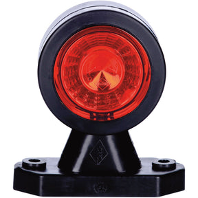 The Sparex LED Outline Front/Rear Facing Marker Light, RH & LH, 12-24V - S.113362 is a CE approved red round LED light mounted on a black base. Commonly used as a trailer side marker or clearance light, it boasts an IP68 rating for excellent water and dust resistance.