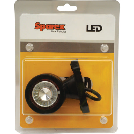 Packaged IP68 LED Outline Front/Rear Facing Marker Light, RH & LH, 12-24V - S.113362 from Sparex with mounting bracket in transparent plastic and cardboard backing.