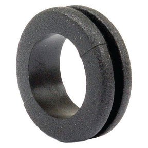 The Sparex Open Grommet Ø5/8'' x 1/16'' Groove, identified under Sparex Part No. S.11336, is a black rubber grommet with a circular shape and a central hole, featuring a groove around its outer edge and classified under Tariff Code 3904220090.