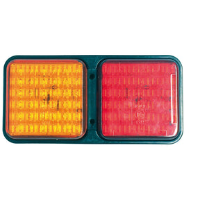 The Sparex LED Rear Combination Light (Sparex Part No.S.113390) boasts a rectangular design with a left amber section for the indicator and a right red section for the tail light, all mounted on a green frame. This IP67-rated light ensures durability and reliability, providing brake, tail, and indicator functions at 10-30V for both RH & LH applications.