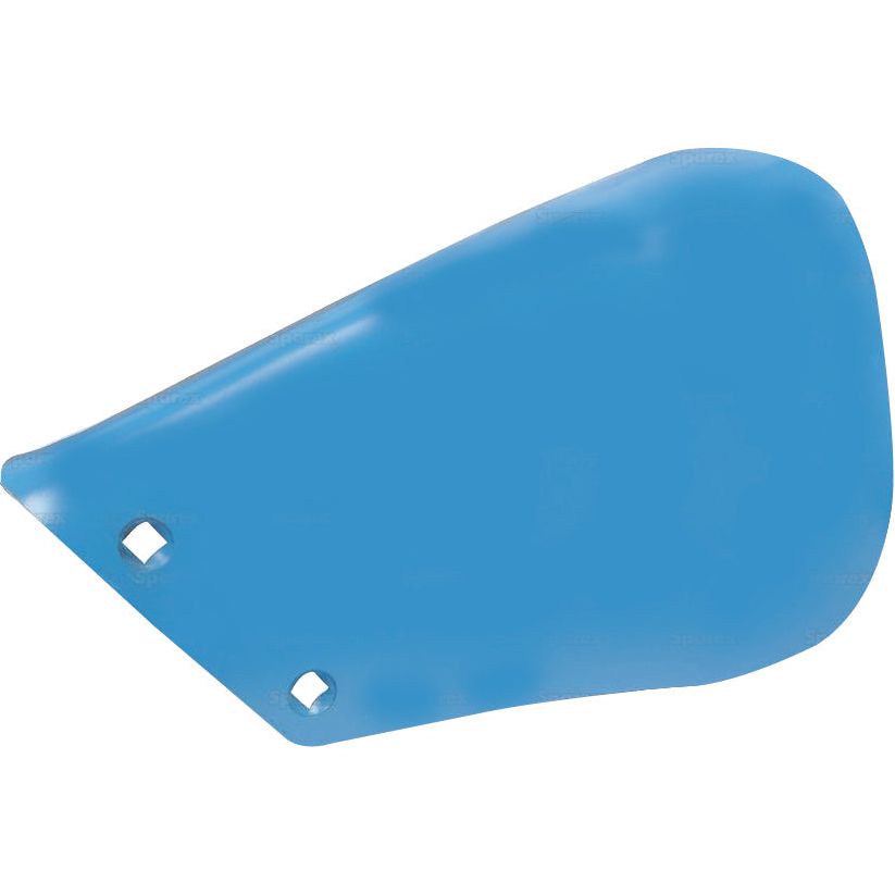 The Skim Mouldboard - LH (Lemken), available as Sparex Part No. S.113451, is a blue plastic cover with two mounting holes, designed in an irregular triangular shape, perfect for use with Lemken fasteners.